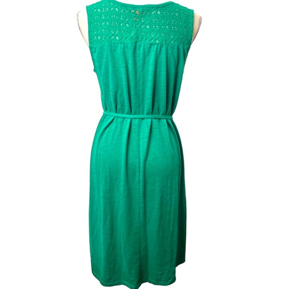 Joe Fresh Green Sleeveless Lace Design Belted Midi Dress (L) - Picture 4 of 8